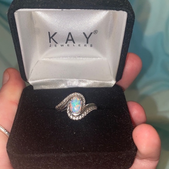 Kay Jewelers Jewelry - Size 7.5 OPAL Ring with Sapphires Sterling Silver